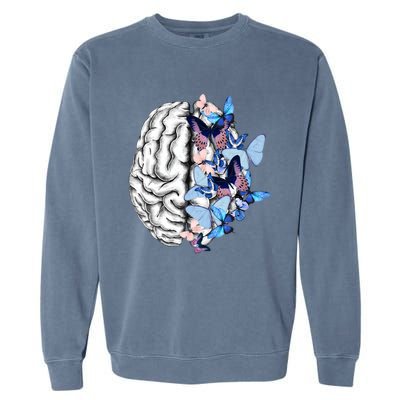 Blue Butterflies Mental Health Brain Psychology Garment-Dyed Sweatshirt