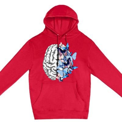 Blue Butterflies Mental Health Brain Psychology Premium Pullover Hoodie