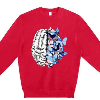 Blue Butterflies Mental Health Brain Psychology Premium Crewneck Sweatshirt