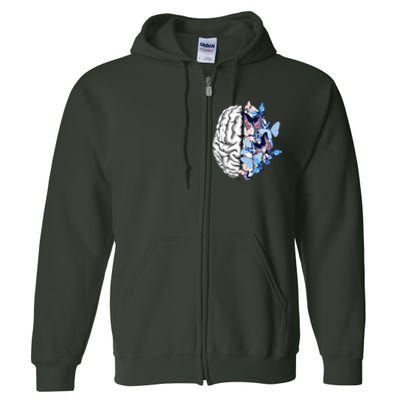 Blue Butterflies Mental Health Brain Psychology Full Zip Hoodie