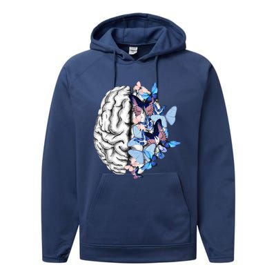 Blue Butterflies Mental Health Brain Psychology Performance Fleece Hoodie