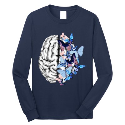 Blue Butterflies Mental Health Brain Psychology Long Sleeve Shirt