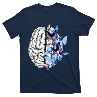 Blue Butterflies Mental Health Brain Psychology T-Shirt