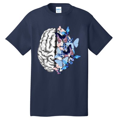 Blue Butterflies Mental Health Brain Psychology Tall T-Shirt