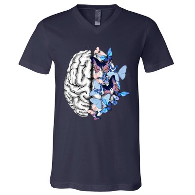 Blue Butterflies Mental Health Brain Psychology V-Neck T-Shirt