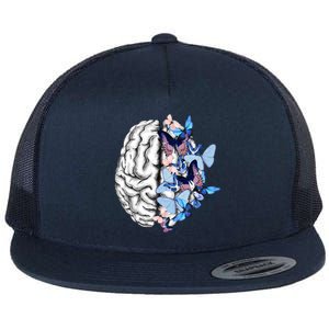 Blue Butterflies Mental Health Brain Psychology Flat Bill Trucker Hat