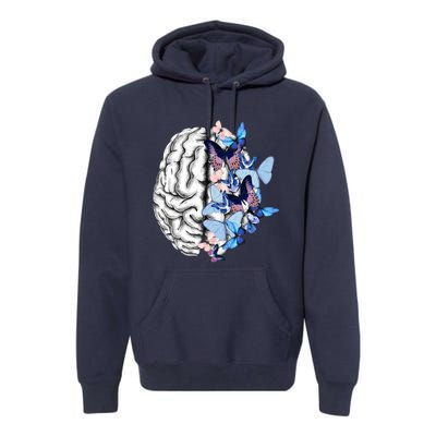 Blue Butterflies Mental Health Brain Psychology Premium Hoodie