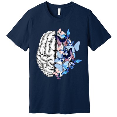 Blue Butterflies Mental Health Brain Psychology Premium T-Shirt