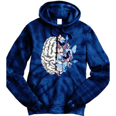 Blue Butterflies Mental Health Brain Psychology Tie Dye Hoodie