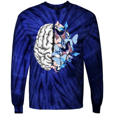 Blue Butterflies Mental Health Brain Psychology Tie-Dye Long Sleeve Shirt