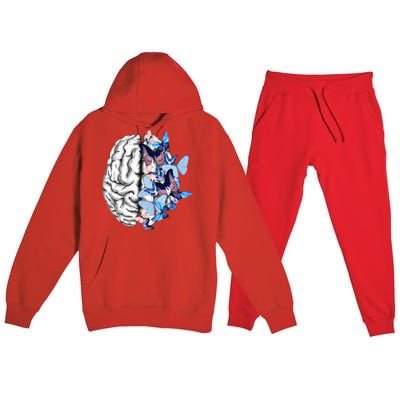 Blue Butterflies Mental Health Brain Psychology Premium Hooded Sweatsuit Set