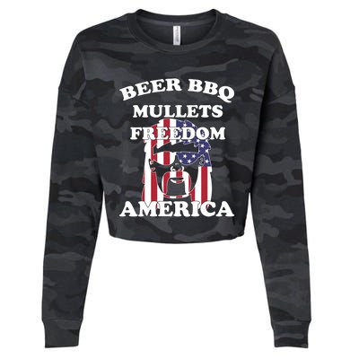 Beer Bbq Mullets Freedom America Funny Patriotic Graphic Gift Cropped Pullover Crew