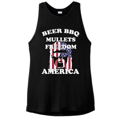 Beer Bbq Mullets Freedom America Funny Patriotic Graphic Gift Ladies PosiCharge Tri-Blend Wicking Tank