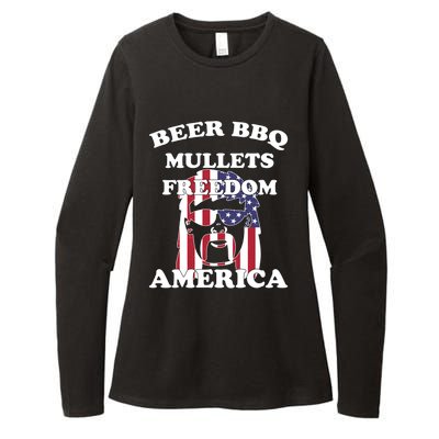 Beer Bbq Mullets Freedom America Funny Patriotic Graphic Gift Womens CVC Long Sleeve Shirt