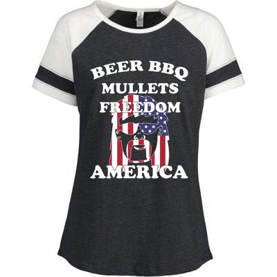 Beer Bbq Mullets Freedom America Funny Patriotic Graphic Gift Enza Ladies Jersey Colorblock Tee