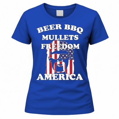 Beer Bbq Mullets Freedom America Funny Patriotic Graphic Gift Women's T-Shirt