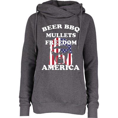 Beer Bbq Mullets Freedom America Funny Patriotic Graphic Gift Womens Funnel Neck Pullover Hood