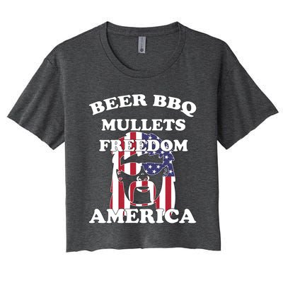 Beer Bbq Mullets Freedom America Funny Patriotic Graphic Gift Women's Crop Top Tee