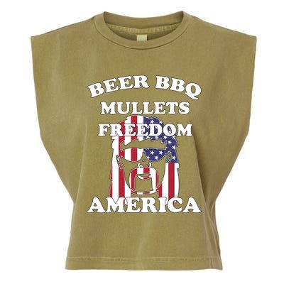 Beer Bbq Mullets Freedom America Funny Patriotic Graphic Gift Garment-Dyed Women's Muscle Tee