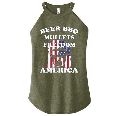 Beer Bbq Mullets Freedom America Funny Patriotic Graphic Gift Women's Perfect Tri Rocker Tank