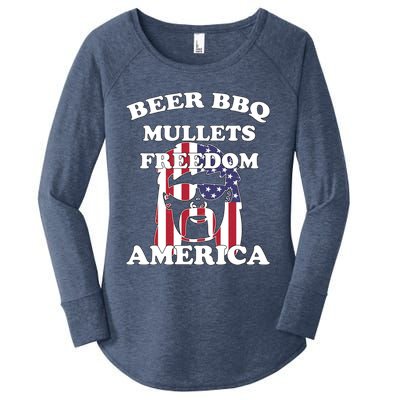 Beer Bbq Mullets Freedom America Funny Patriotic Graphic Gift Women's Perfect Tri Tunic Long Sleeve Shirt