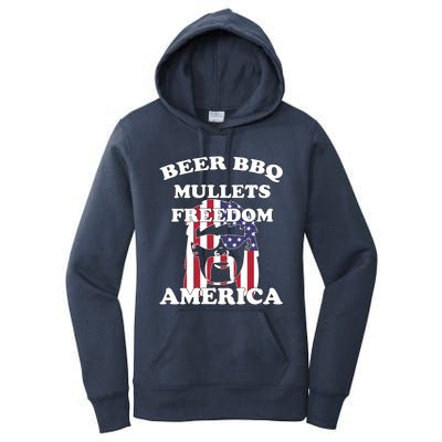 Beer Bbq Mullets Freedom America Funny Patriotic Graphic Gift Women's Pullover Hoodie