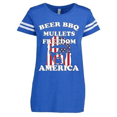 Beer Bbq Mullets Freedom America Funny Patriotic Graphic Gift Enza Ladies Jersey Football T-Shirt