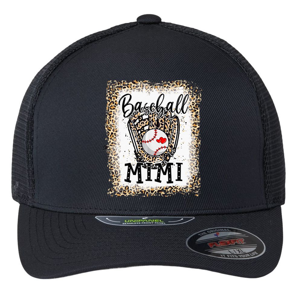 Bleached Baseball Mimi Leopard Game Day Baseball Mothers day Flexfit Unipanel Trucker Cap