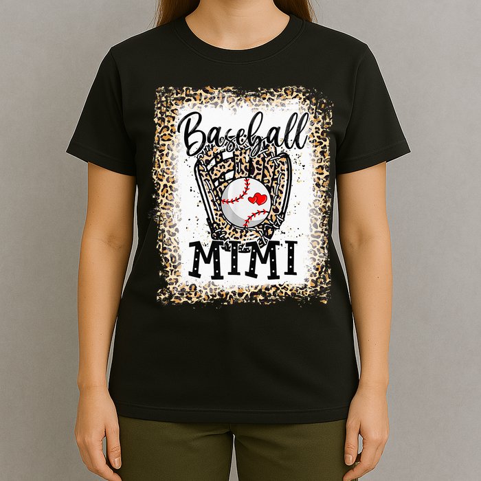Bleached Baseball Mimi Leopard Game Day Baseball Mothers day T-Shirt