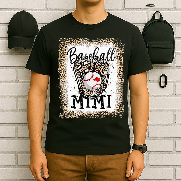 Bleached Baseball Mimi Leopard Game Day Baseball Mothers day T-Shirt