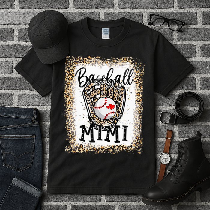 Bleached Baseball Mimi Leopard Game Day Baseball Mothers day Tall T-Shirt