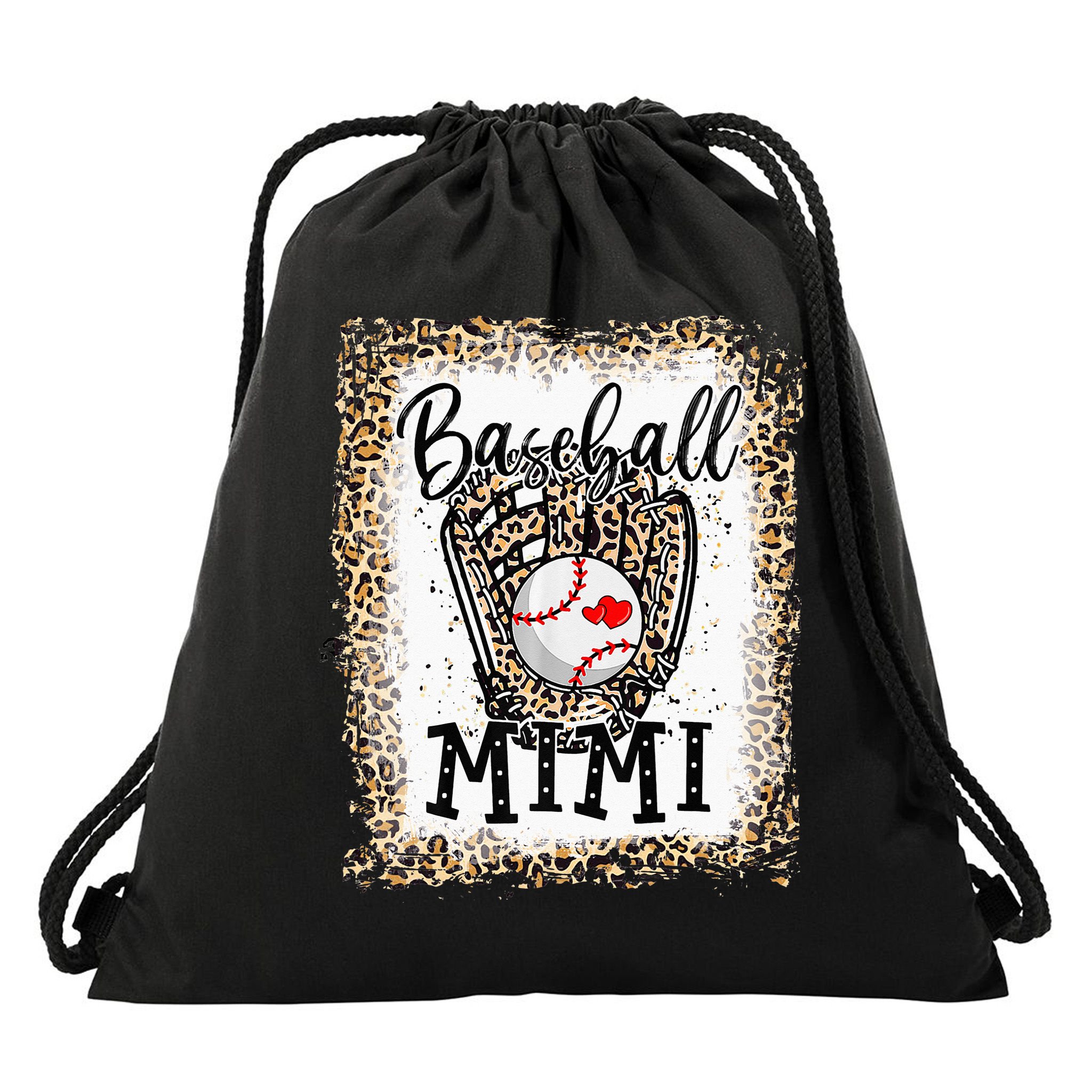 Bleached Baseball Mimi Leopard Game Day Baseball Mothers day Drawstring Bag