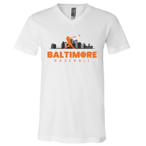 Baltimore Baseball Minimalist City Skyline Baseball Lover V-Neck T-Shirt