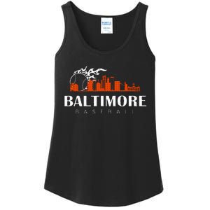 Baltimore Baseball Minimal City Skyline Retro Baseball Lover Ladies Essential Tank