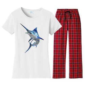 Beautiful Blue Marlin Fishing Women's Flannel Pajama Set