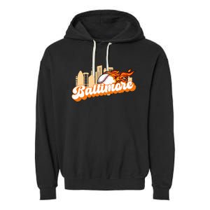 Baltimore Baseball Minimal City Skyline Retro Baseball Lover Garment-Dyed Fleece Hoodie