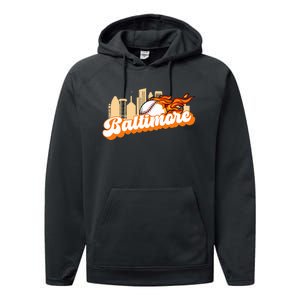 Baltimore Baseball Minimal City Skyline Retro Baseball Lover Performance Fleece Hoodie