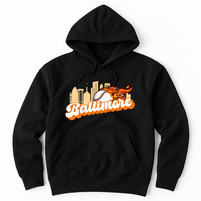 Baltimore Baseball Minimal City Skyline Retro Baseball Lover Hoodie