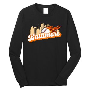 Baltimore Baseball Minimal City Skyline Retro Baseball Lover Long Sleeve Shirt