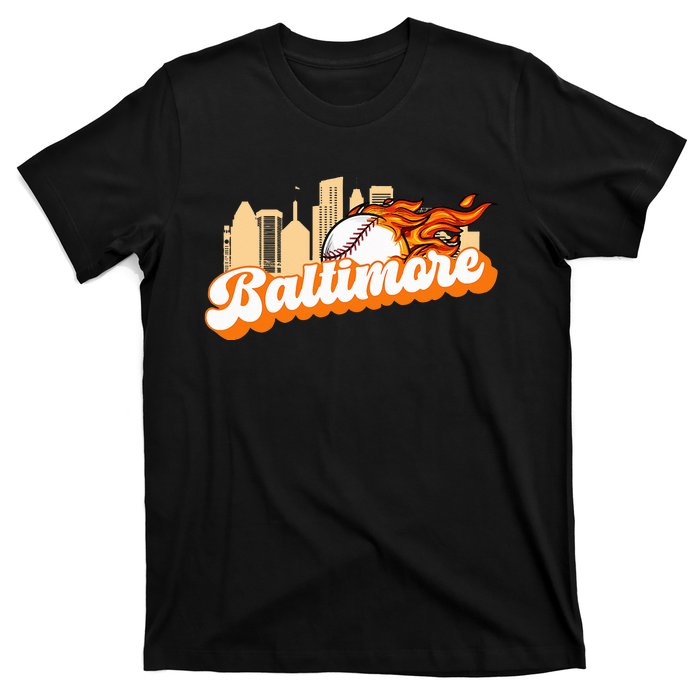 Baltimore Baseball Minimal City Skyline Retro Baseball Lover T-Shirt