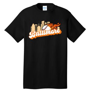 Baltimore Baseball Minimal City Skyline Retro Baseball Lover Tall T-Shirt