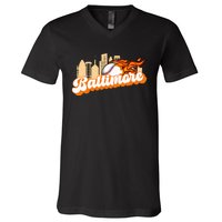 Baltimore Baseball Minimal City Skyline Retro Baseball Lover V-Neck T-Shirt