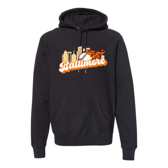 Baltimore Baseball Minimal City Skyline Retro Baseball Lover Premium Hoodie