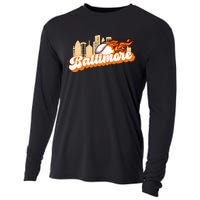 Baltimore Baseball Minimal City Skyline Retro Baseball Lover Cooling Performance Long Sleeve Crew