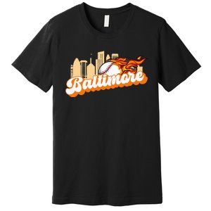 Baltimore Baseball Minimal City Skyline Retro Baseball Lover Premium T-Shirt