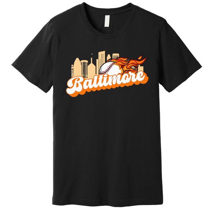 Baltimore Baseball Minimal City Skyline Retro Baseball Lover Premium T-Shirt