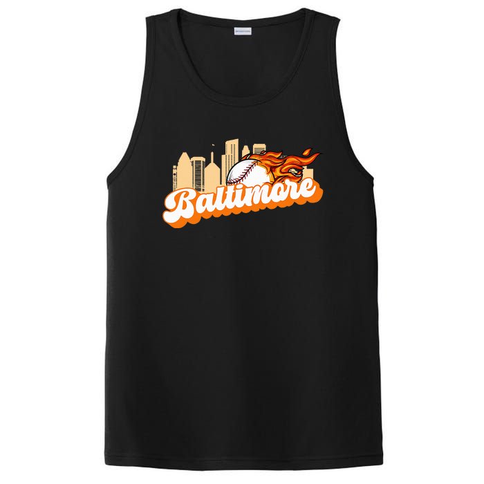 Baltimore Baseball Minimal City Skyline Retro Baseball Lover PosiCharge Competitor Tank