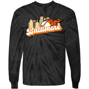 Baltimore Baseball Minimal City Skyline Retro Baseball Lover Tie-Dye Long Sleeve Shirt