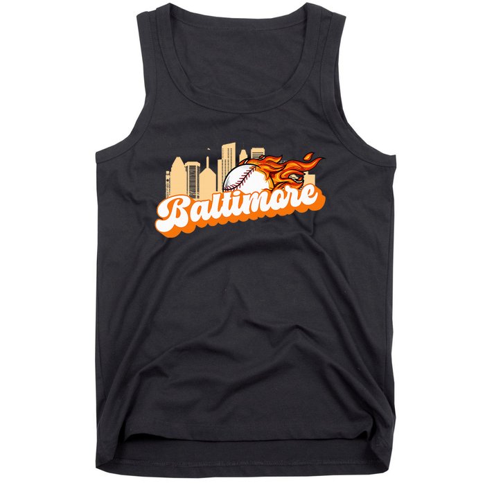 Baltimore Baseball Minimal City Skyline Retro Baseball Lover Tank Top