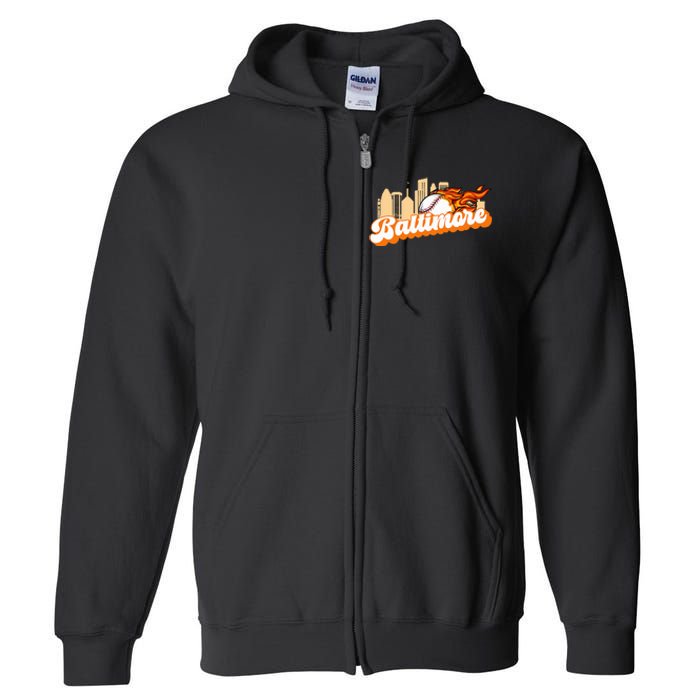 Baltimore Baseball Minimal City Skyline Retro Baseball Lover Full Zip Hoodie